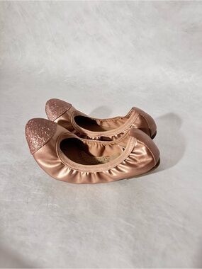 Women’s Rose Gold Ballet Flats with Glitter Toe